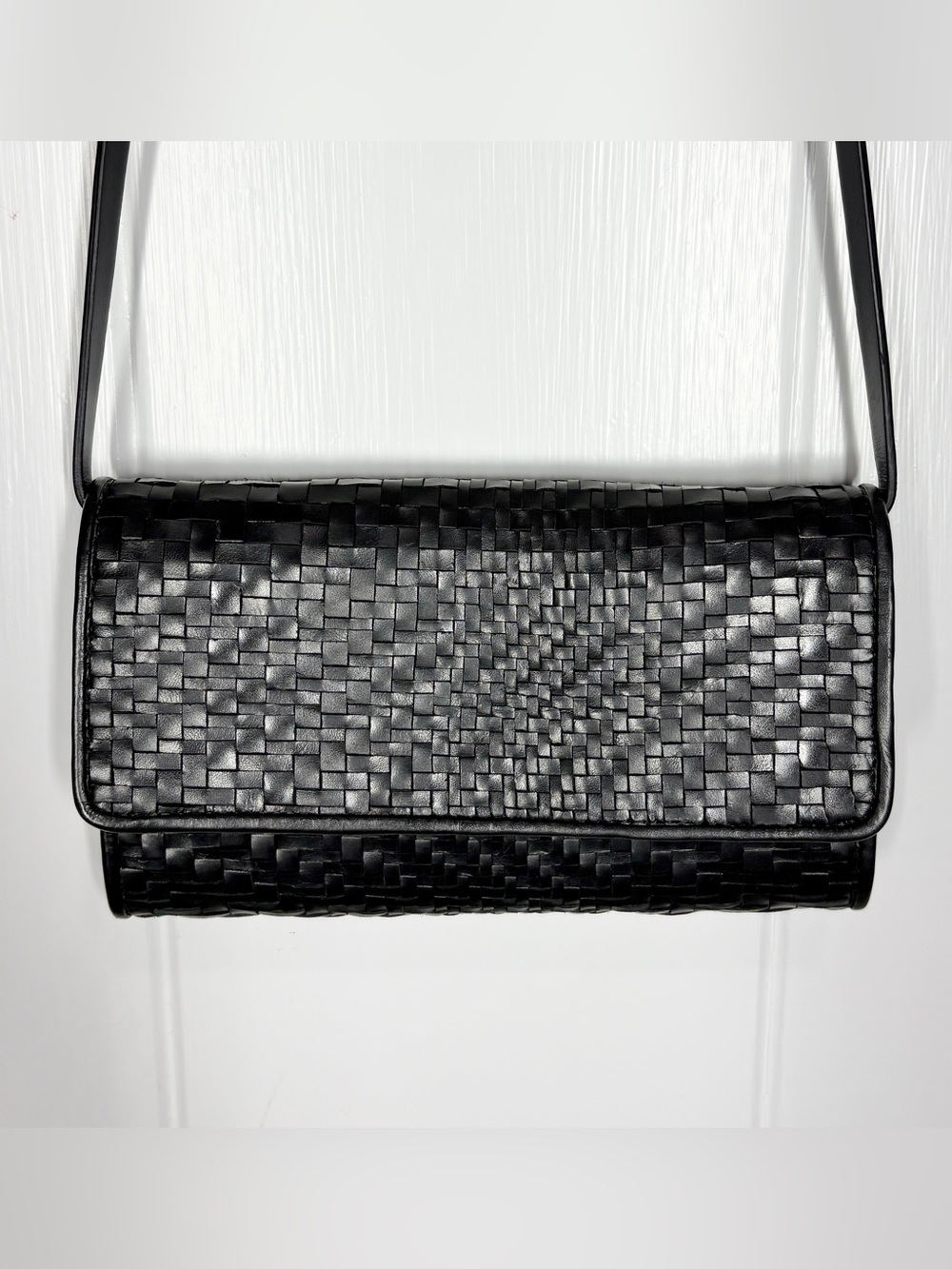 Cole Haan Woven Envelope Clutch Crossover Purse Bag Black Removable Straps